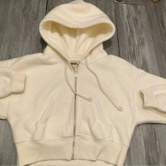 MWL Madewell Sherpa Zip-Front Drawstring Hoodie Sweatshirt Size M Cropped - Picture 8 of 11